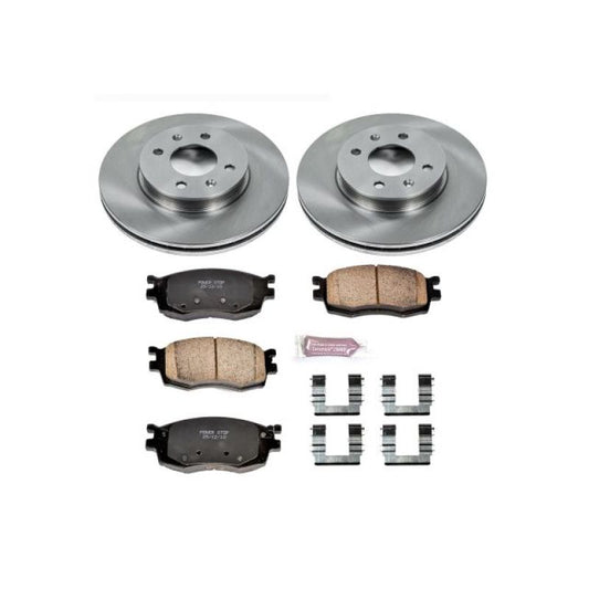 PowerStop OE front brake kit for Hyundai Accent 2006-2011, featuring brake pads and rotors for reliable stopping power.