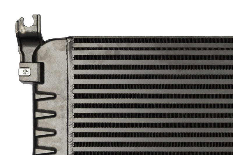 CSF Chevrolet Silverado 6.6L Turbo Diesel Charge-Air-Cooler intercooler showing metal core and fittings for improved engine cooling.