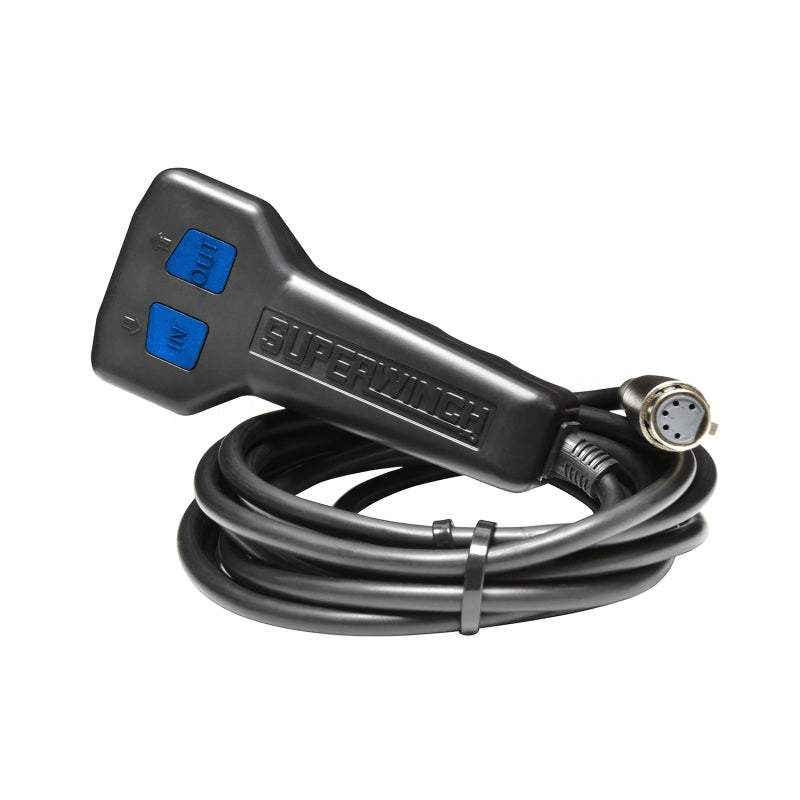 Superwinch 12000 LBS 12V DC winch with 80ft synthetic rope and graphite finish, designed for heavy-duty vehicle recovery and off-road use.