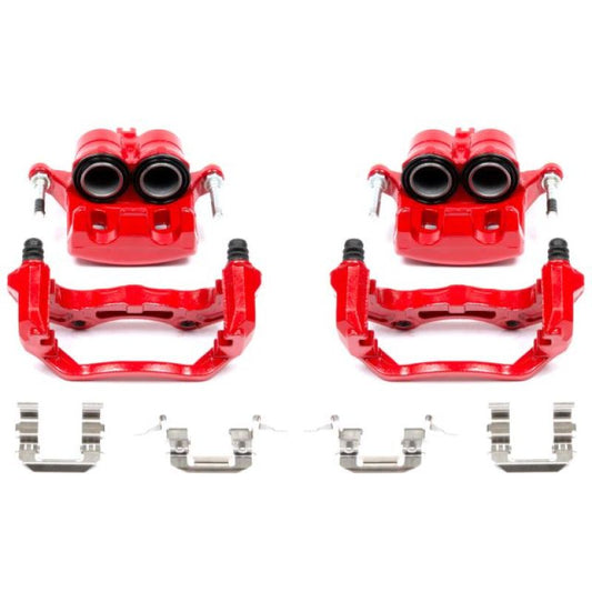PowerStop front red brake calipers with brackets for 2005-2007 Infiniti G35, performance brake calipers pair installed on vehicle