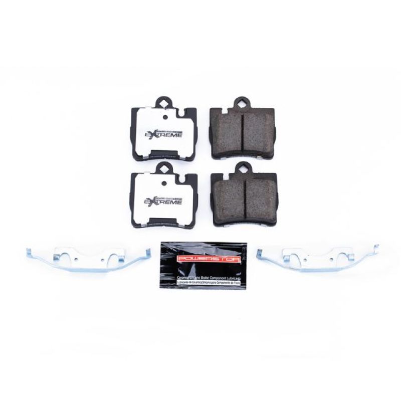 PowerStop Z26 Extreme Street brake pads for Mercedes-Benz CL55 AMG rear, showing the brake pad set with hardware components.