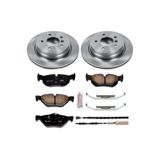 PowerStop rear OE brake kit for BMW 328i (2011-2013) with brake discs and calipers, designed for optimal stopping performance.
