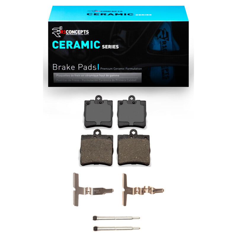 Rear ceramic brake pads and hardware kit for Chrysler Crossfire R1 Concepts OE brake replacement.