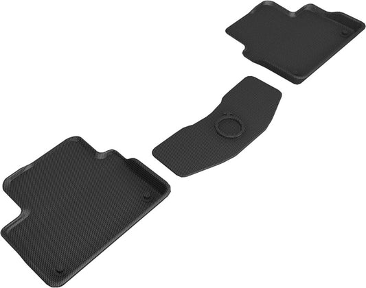 3D MAXpider black rubber 2nd row floor mats for 2019-2020 Volvo S60, V60, and V60 Cross Country, showing textured surface and fit.