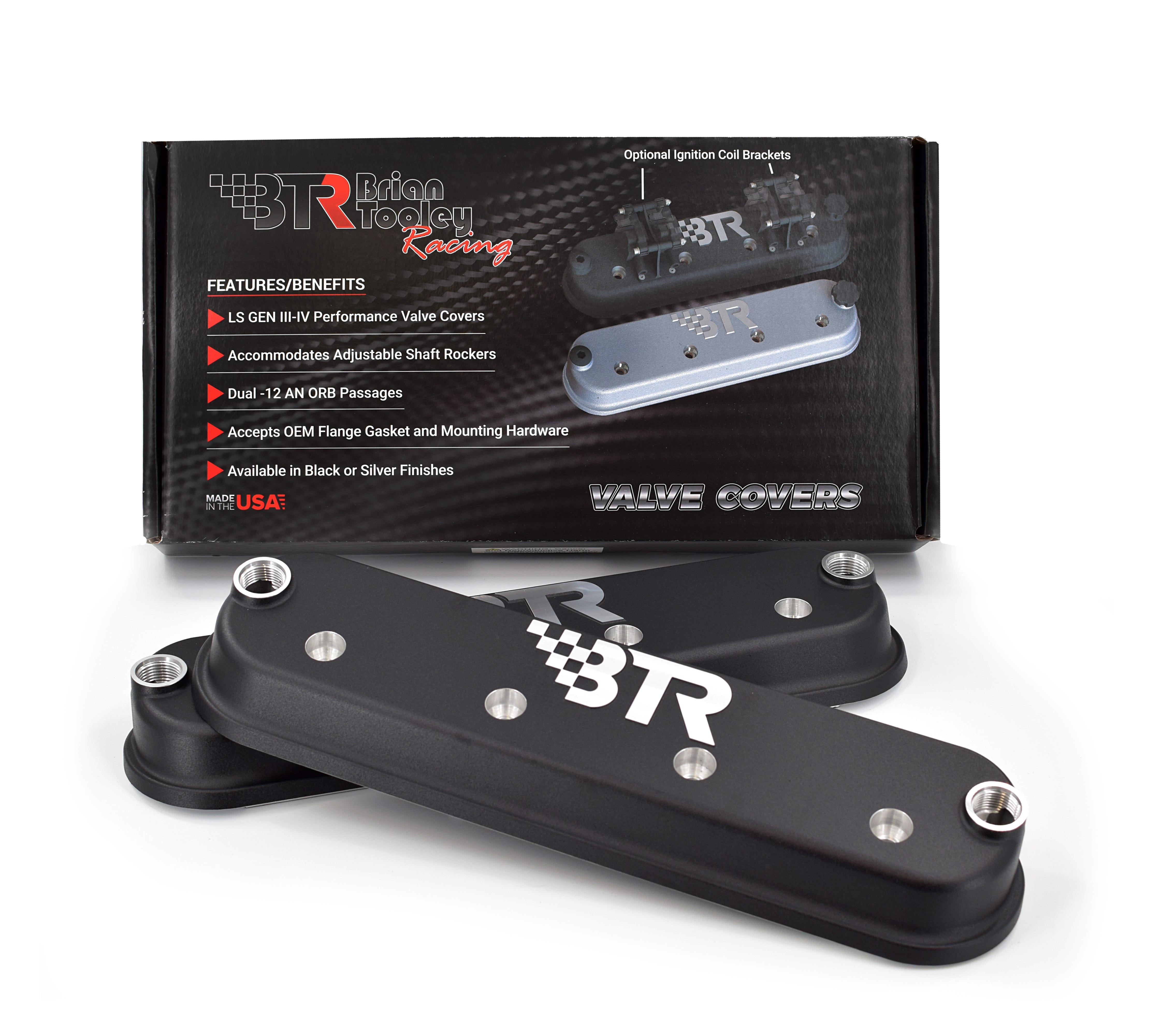 BTR DIE CAST VALVE COVER SET - BLACK WITHOUT COIL MOUNTS - VCA-02-BLK