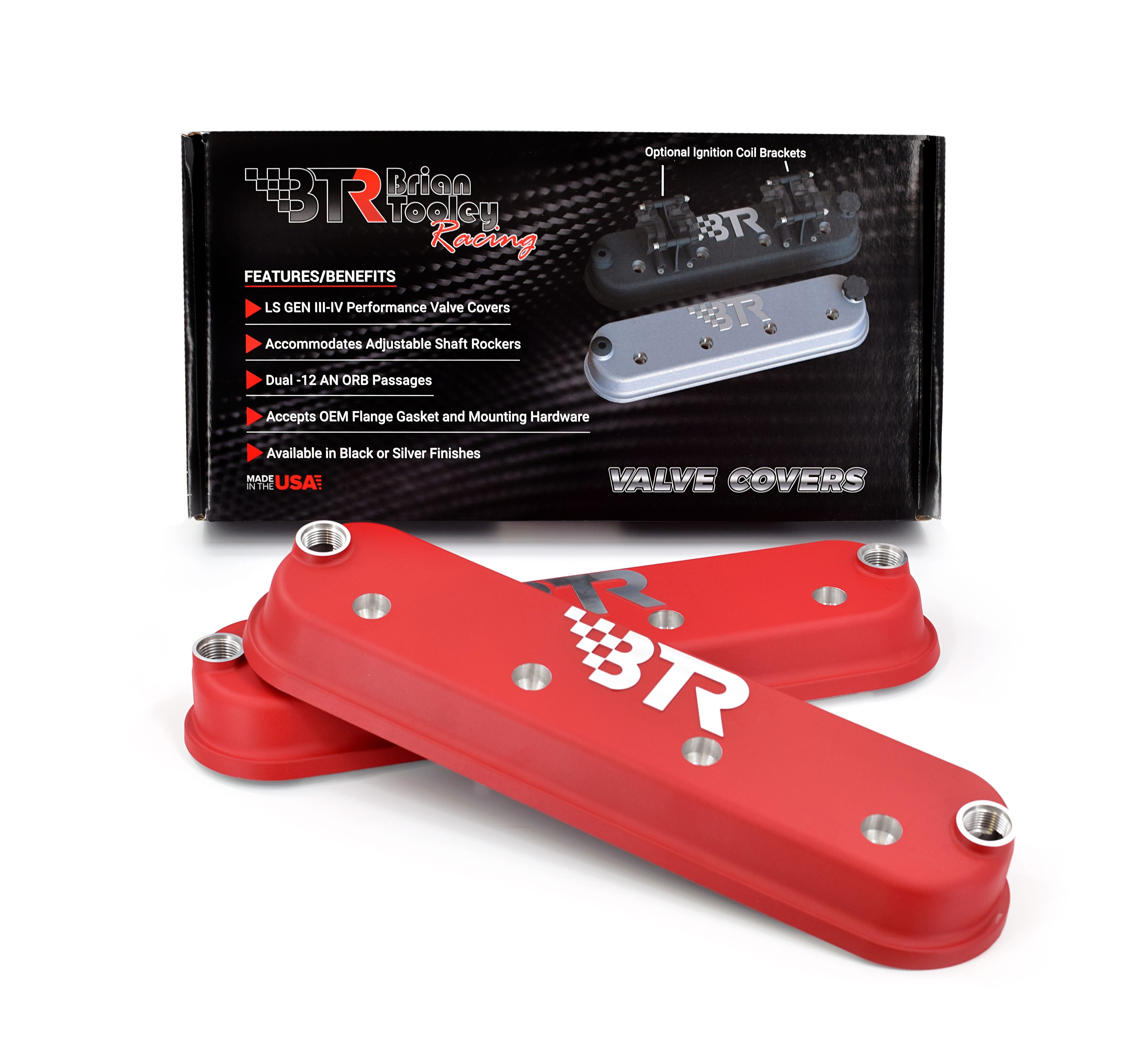 BTR DIE CAST VALVE COVER SET - RED WITHOUT COIL MOUNTS - VCA-02-RED