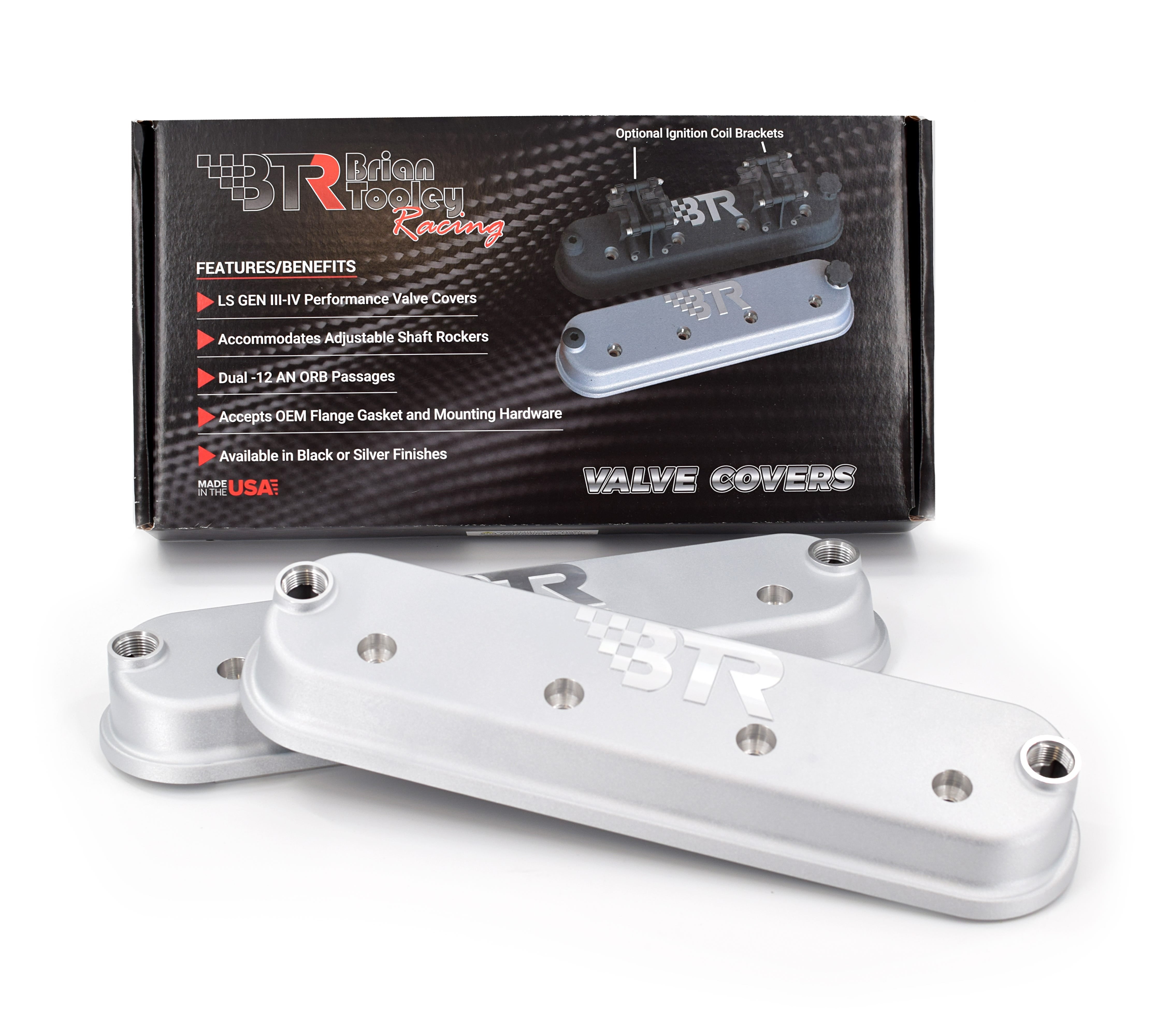 BTR DIE CAST VALVE COVER SET - SILVER WITHOUT COIL MOUNTS - VCA-02-SLVR