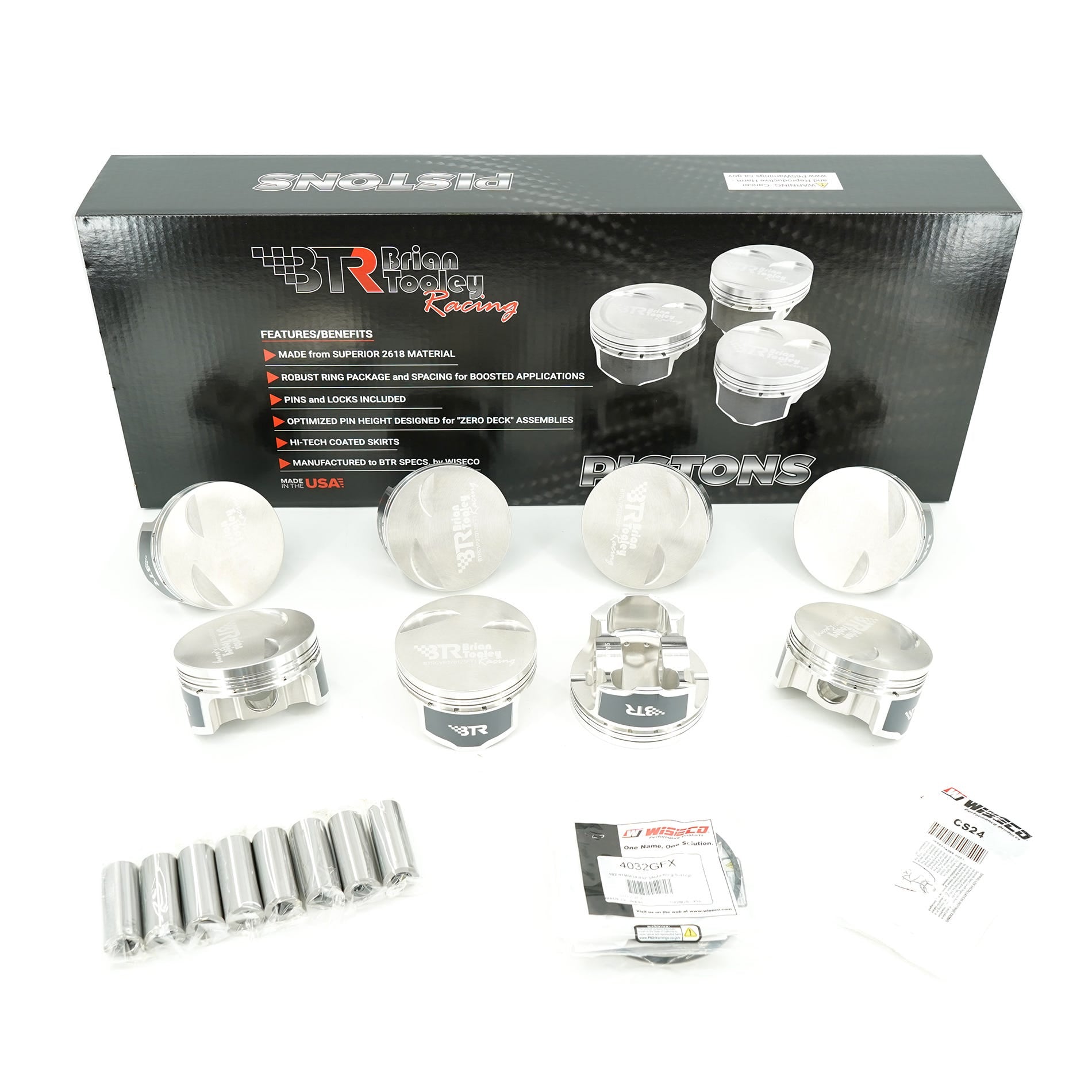 BTR / WISECO PISTON SET - LS BTR CV HEAD - 4.030" BORE - 3.622" STROKE - 1CC FLAT TOP - BTRCVP370125FT1-8