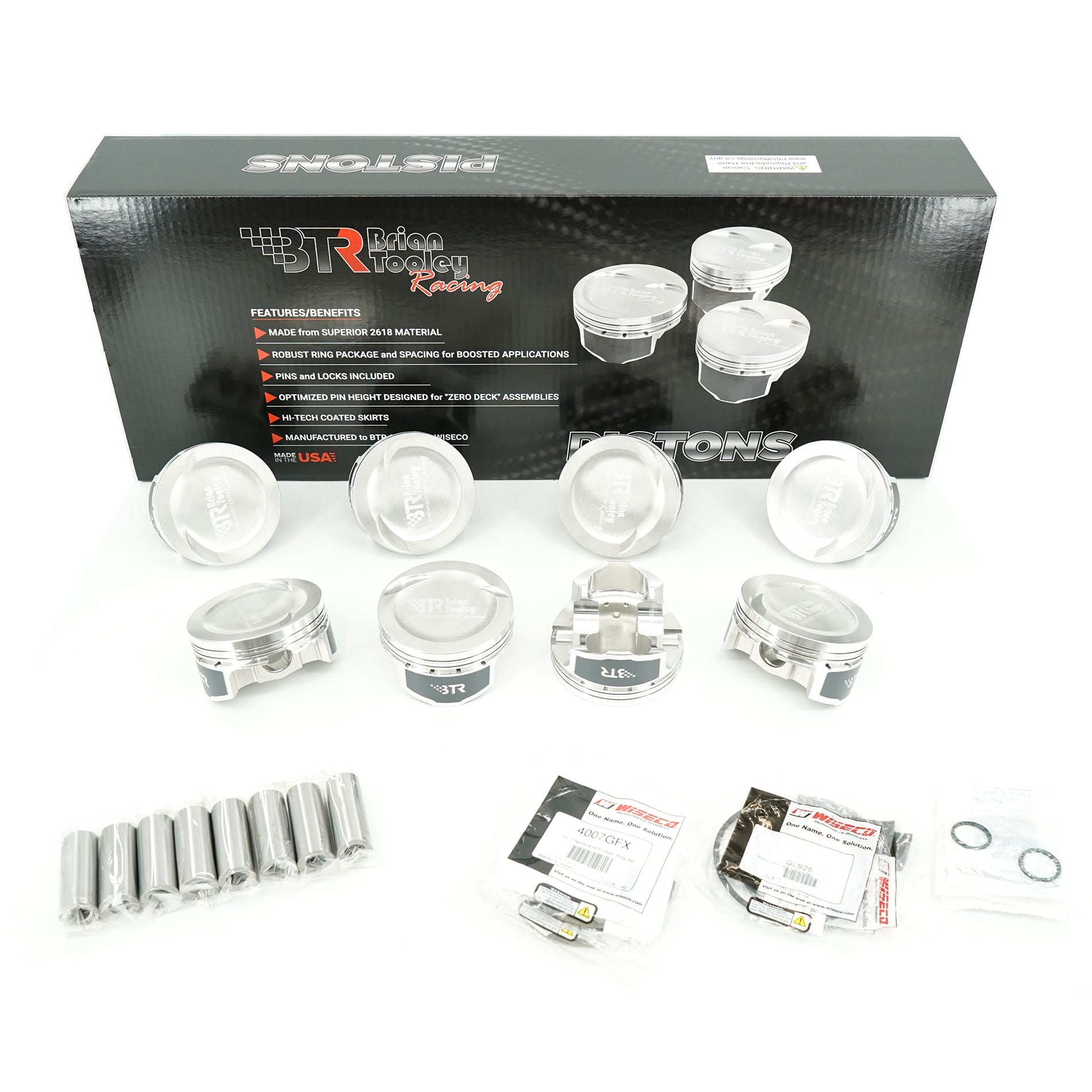 BTR / WISECO PISTON SET - LS BTR CV HEAD - 4.005" BORE - 4.000" STROKE - 8CC DISH - BTRCVP403125DS8-8