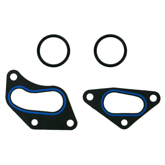 Fel-Pro Kia Telluride ES 72971 engine coolant outlet gasket installed in engine cooling system, part of gasket kit.