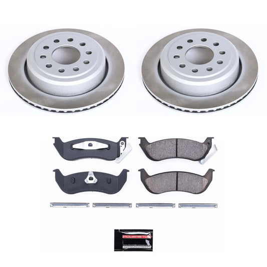 PowerStop rear semi-coated rotor kit for Lincoln Town Car, performance brake rotor set with clean, smooth surface and vented design.