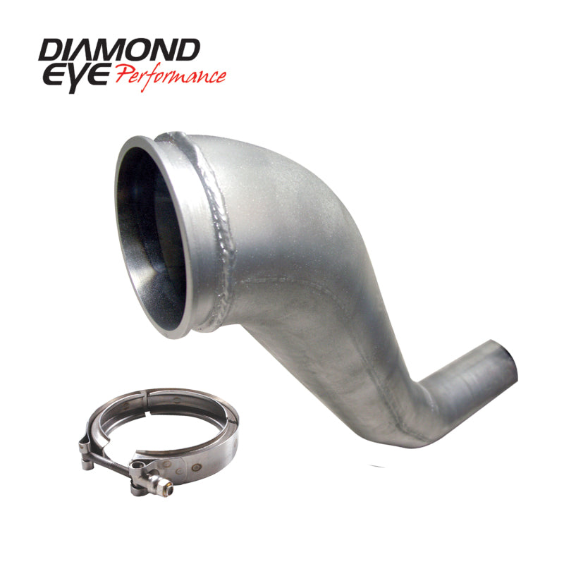 Diamond Eye Performance 4-inch downpipe for Dodge 1994-2002 with HX40 turbo, direct flange, V-band clamp, and high-quality construction.