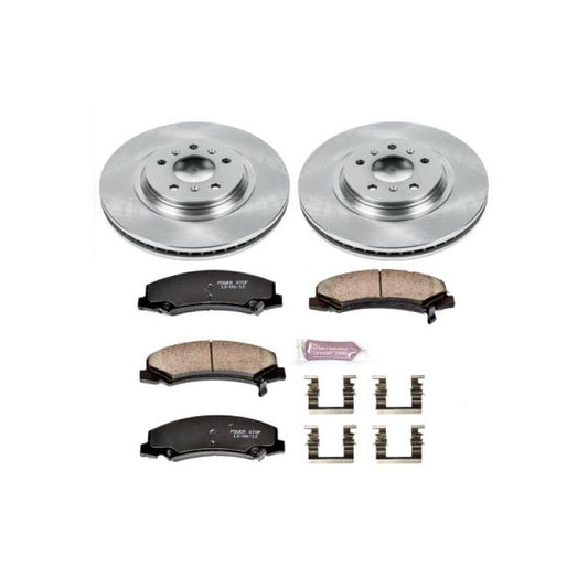 PowerStop OE front brake kit for 2008-2009 Buick Allure, including brake rotors and pads, ready for installation.