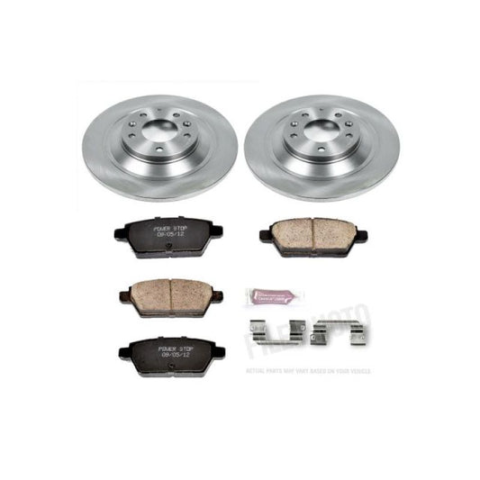 PowerStop OE rear brake kit for Mazda 6 2006-2007 showing brake rotors and calipers installed on vehicle.