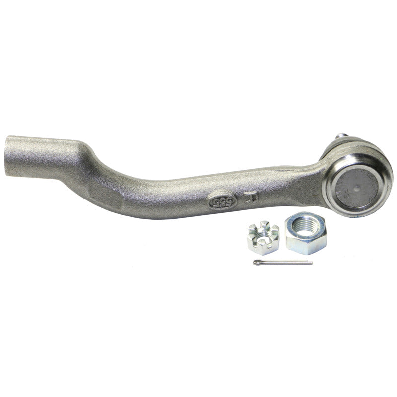 Moog front right outer tie rod end for Nissan Rogue Select 2014-2015, showing the metal ball joint and threaded end.