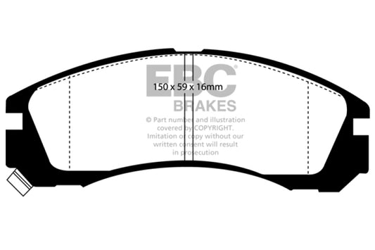 EBC Greenstuff front brake pads for Dodge Stealth 3.0 2WD models, performance brake pads with green friction material.