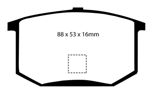 EBC Lotus Esprit 2.0 Greenstuff rear brake pads for performance braking, showcasing the brake pad design and green friction material.