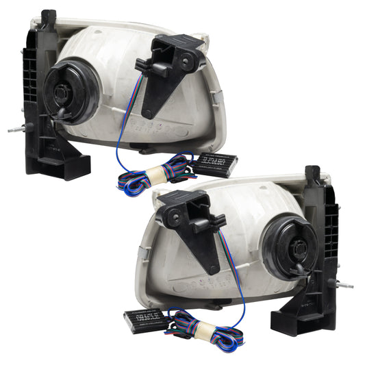 Oracle Lighting LED halo headlights for 2001-2004 Toyota Tacoma with red halos, pre-assembled for easy installation.