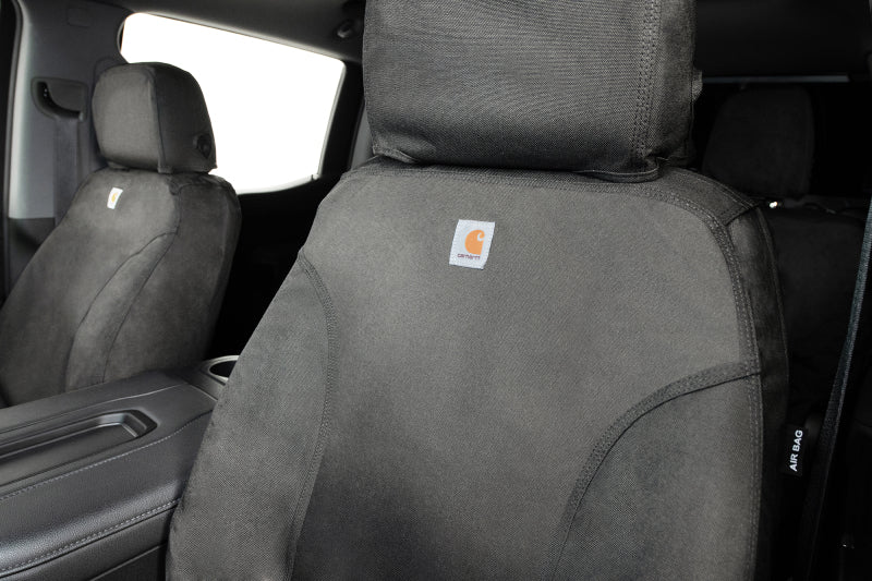Covercraft Carhartt Super Dux second row seat cover for Toyota Tacoma 2016-2023 in gravel, made for durable protection and fit.