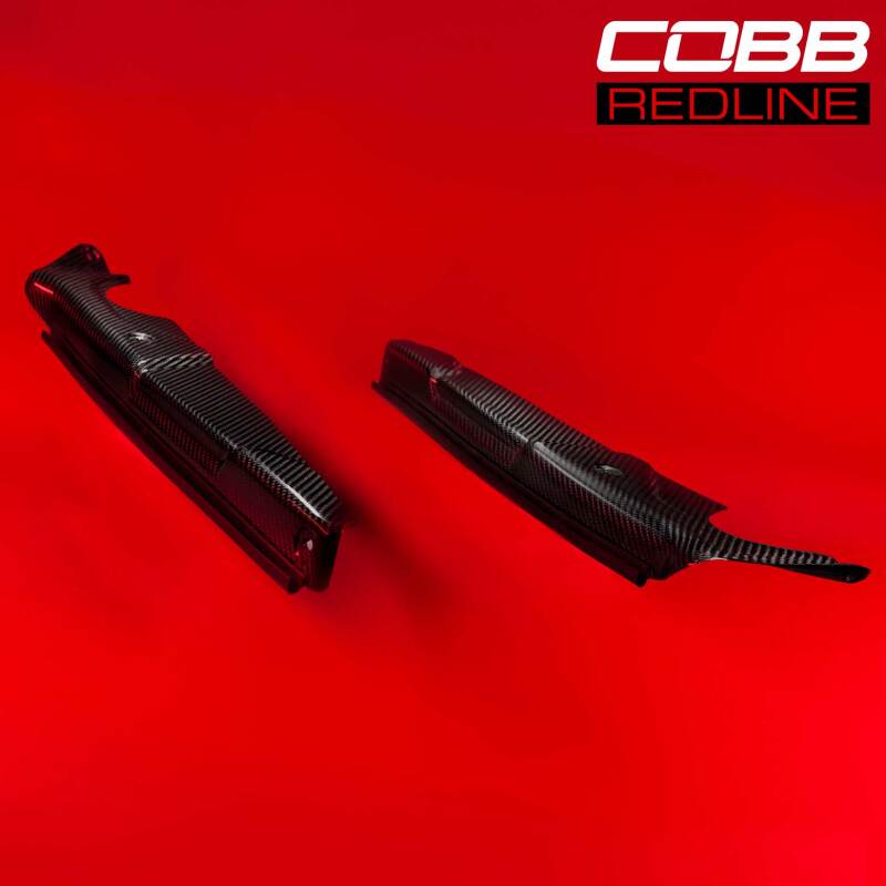 COBB Redline Gloss Carbon Fender Shrouds for 2015-2021 Subaru WRX/STI, Type RA, S209 model, showing glossy carbon fiber finish