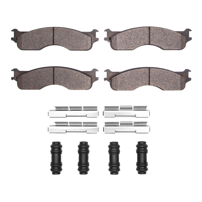 R1 Concepts Dodge Ram 1500 front performance brake pads and hardware kit, including new brake pads and mounting hardware.
