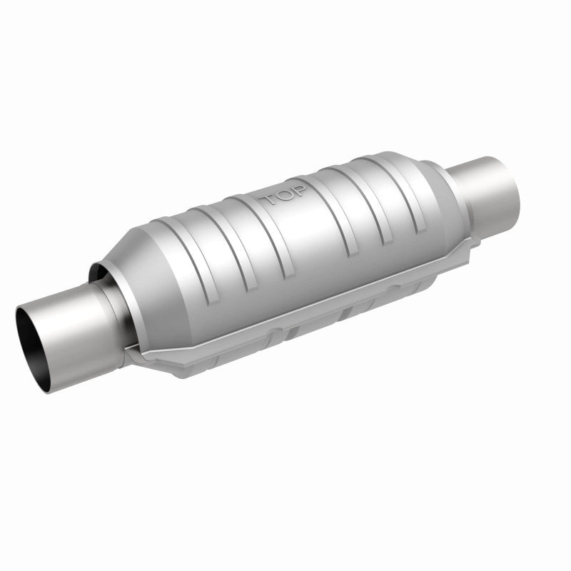 MagnaFlow universal catalytic converter with 2-inch inlet and outlet, 11-inch length, made of stainless steel.