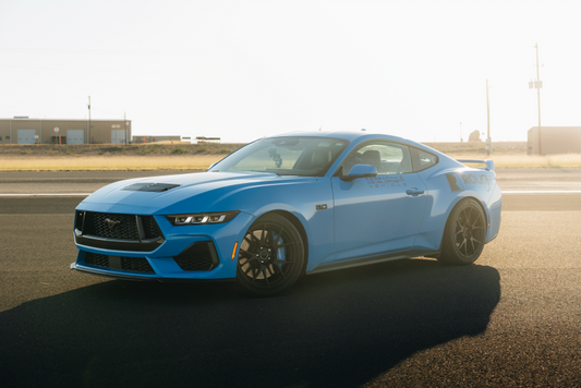 Roush Ford Mustang EcoBoost lowering springs, 15-25 model, without Magneride, showing the spring coil and suspension components.