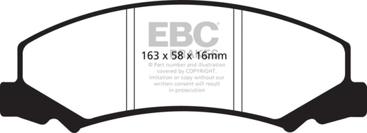 EBC Redstuff front brake pads for 2008-2009 Buick Allure 5.3 performance brake pads, shown with red friction material and metal backing