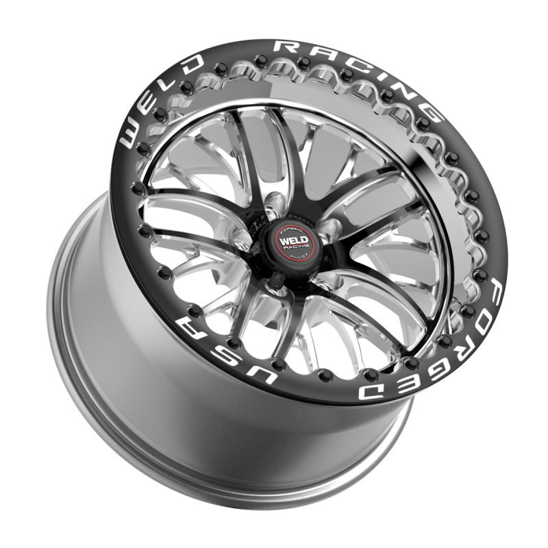 Weld S82 Beadlock forged wheel, 15x12 inches, black center with polished shell, 5x127/5.5 bolt pattern, black SBL MT wheel design