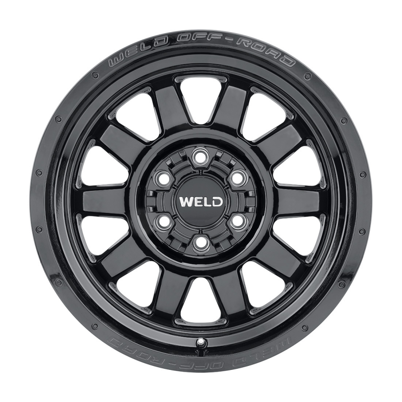 Weld Stealth 18x9 forged wheel in gloss black with 6x135 bolt pattern, 5-inch back spacing, and 106.1 mm hub bore for trucks