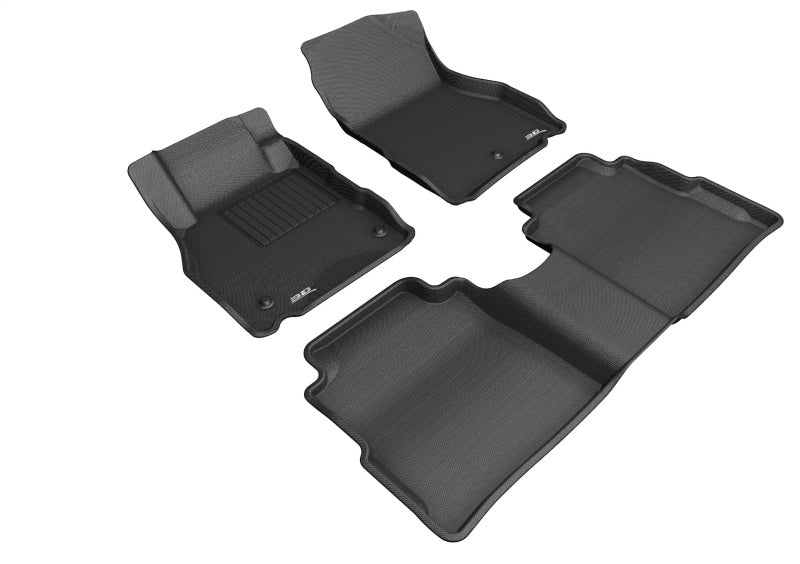 3D MAXpider black rubber floor mats for Nissan Kicks 2018-2025, full set with 3D textured design for interior protection.