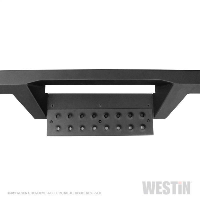 Westin HDX 05-20 Toyota Tacoma Drop Nerf Step Bars in textured black mounted on a pickup truck for easy access and vehicle protection.