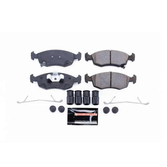 PowerStop Z23 Evolution Sport front brake pads with hardware for Fiat 500 2012-2018, performance brake components.