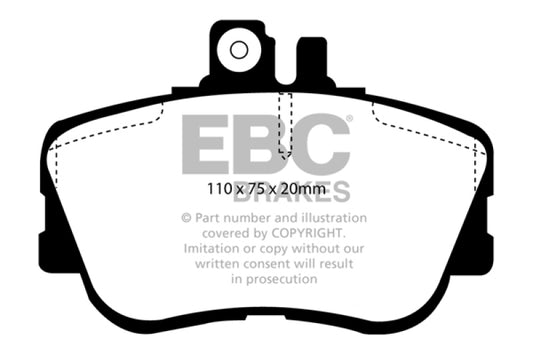 EBC Ultimax2 front brake pads for Mercedes-Benz C220 W202 1994-1995, OE type, showing new brake pad with metal backing plate