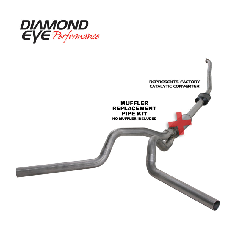 Diamond Eye Performance Turbo Back exhaust pipe for 94-97 Ford F250/F350 PowerStroke, dual stainless steel, replacement pipe.