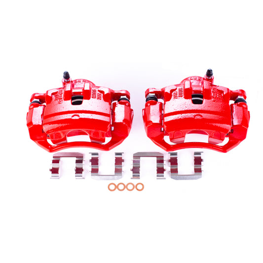PowerStop front red brake calipers with brackets for Hyundai Tucson 2010-2012, performance replacement pair.