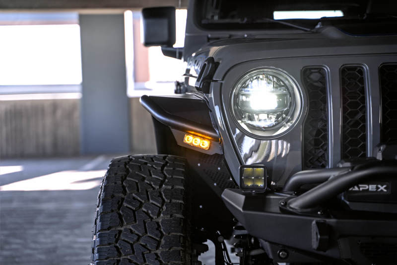 DV8 Offroad Jeep Wrangler JL Spec Series Tube Fenders, black metal fenders with rugged design for off-road protection.