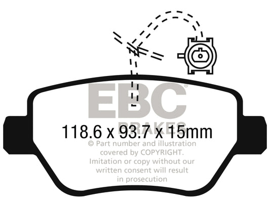 EBC Redstuff rear brake pads for Maserati Ghibli 2014-2016 3.0L twin turbo, high-performance brake components