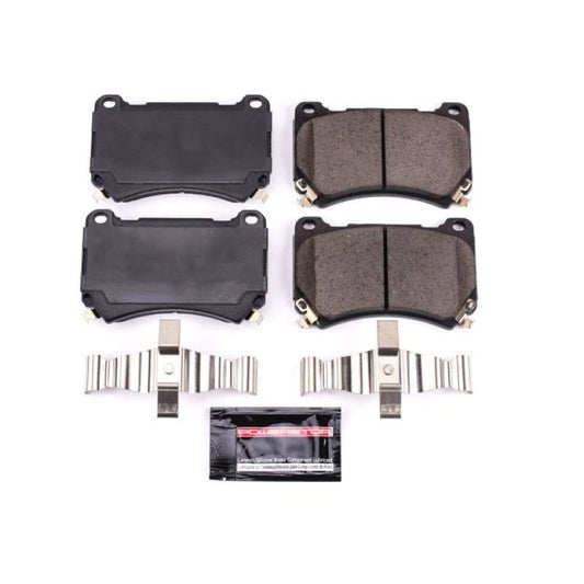 PowerStop Z23 Evolution Sport brake pads with hardware for 2011 Hyundai Equus front brake system, high-performance replacement.