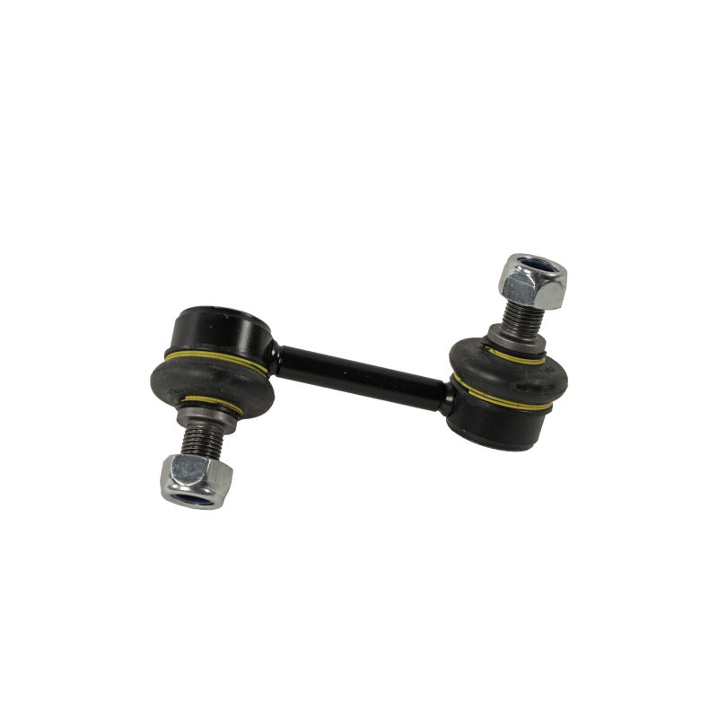 Moog rear left sway bar endlink for 2014-2015 Kia Sorento, close-up of the new sway bar link showing metal bushings and connection points.