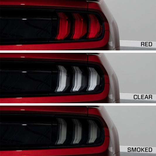 Pair of FORM Lighting LED tail lights for 2015-2023 Ford Mustang, clear lens, stylish automotive lighting for rear visibility