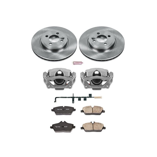 PowerStop OE Mini Cooper front brake kit with calipers and rotors, designed for 2007-2010 Mini Cooper models, high-performance brake upgrade.