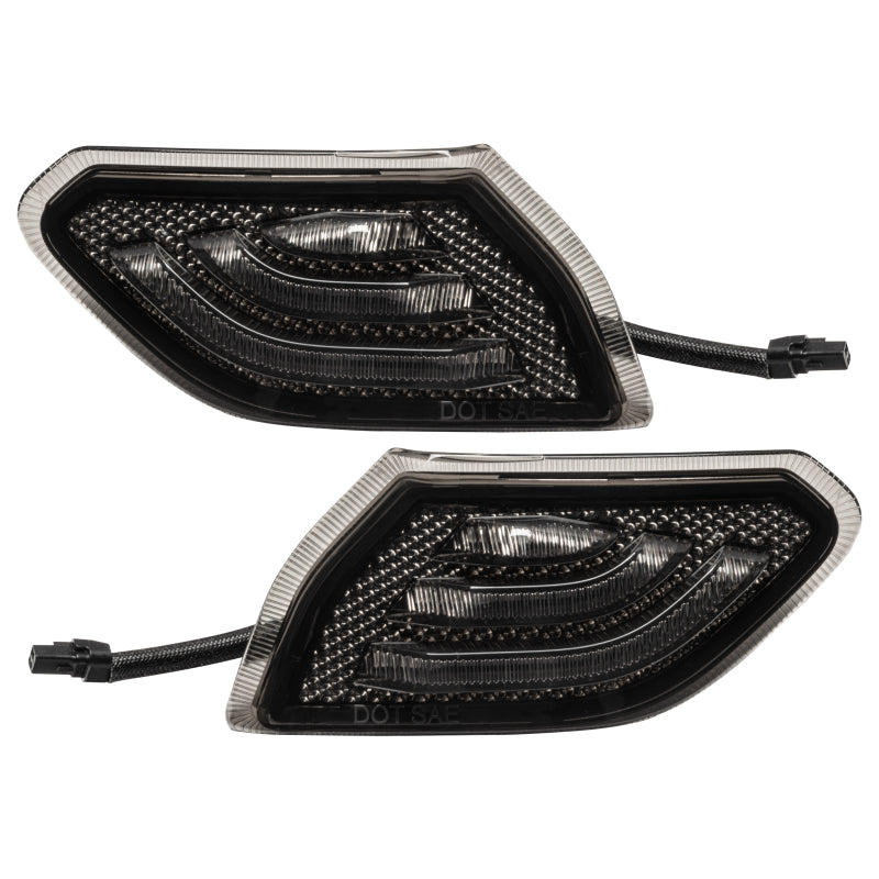 Oracle Lighting LED front sidemarker light strip for Jeep Wrangler JL with smoked lens, enhances visibility and style.