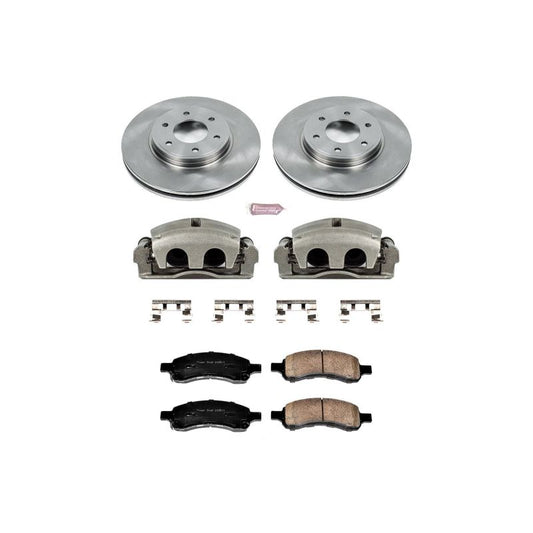 PowerStop OE front brake calipers for Saab 9-7X 2008-2009 with Autospecialty kit, showing detailed caliper components and branding.
