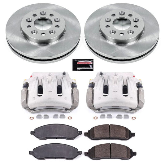 PowerStop OE front brake kit for Ford Freestar with calipers, including rotors and hardware, installed on the vehicle.