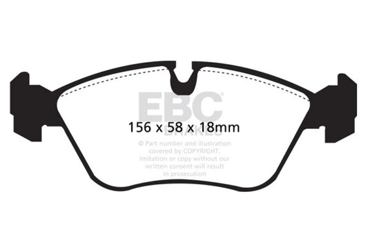 EBC Greenstuff front brake pads for Volvo 850 2.3 Turbo, performance brake pads shown in the image.