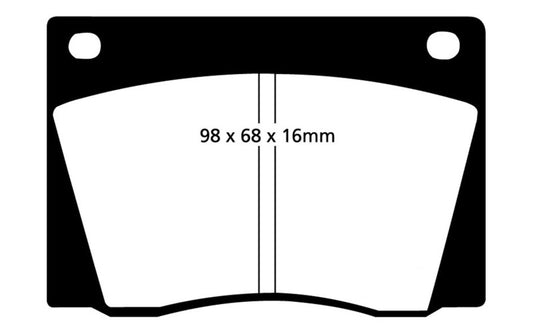 EBC Redstuff front brake pads for 1967-1974 AC 428, high-performance brake pads with red friction material.