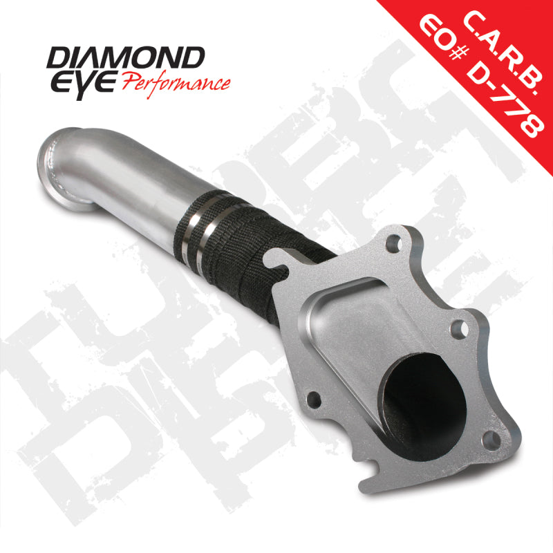 Diamond Eye Performance turbo downpipe for Chevy LB7 Duramax 2001-2004, with F pipe and turbo-to-F dipstick modification.