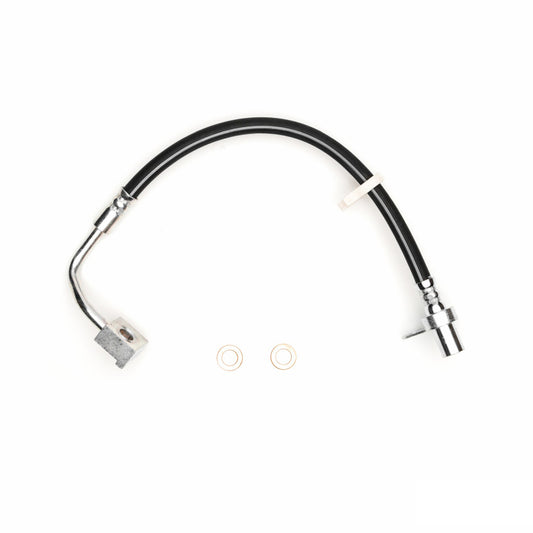 Dodge Ram 1500 front-left brake hose from DFC brake line kit, detailed view of the flexible rubber brake line.