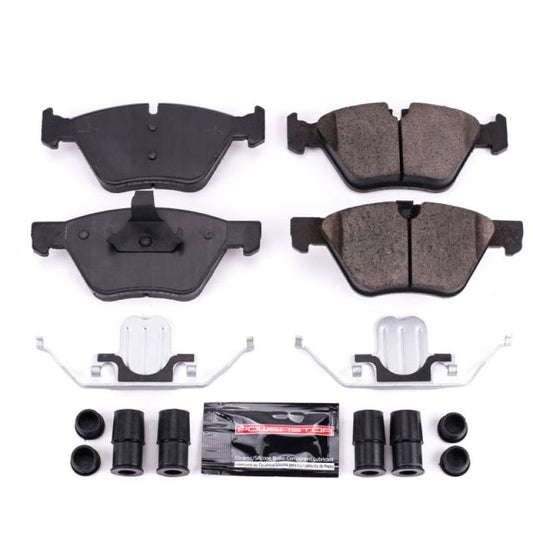 PowerStop Z23 Evolution Sport brake pads with hardware for front of 2006-2007 BMW 323i, high-performance brake system components.